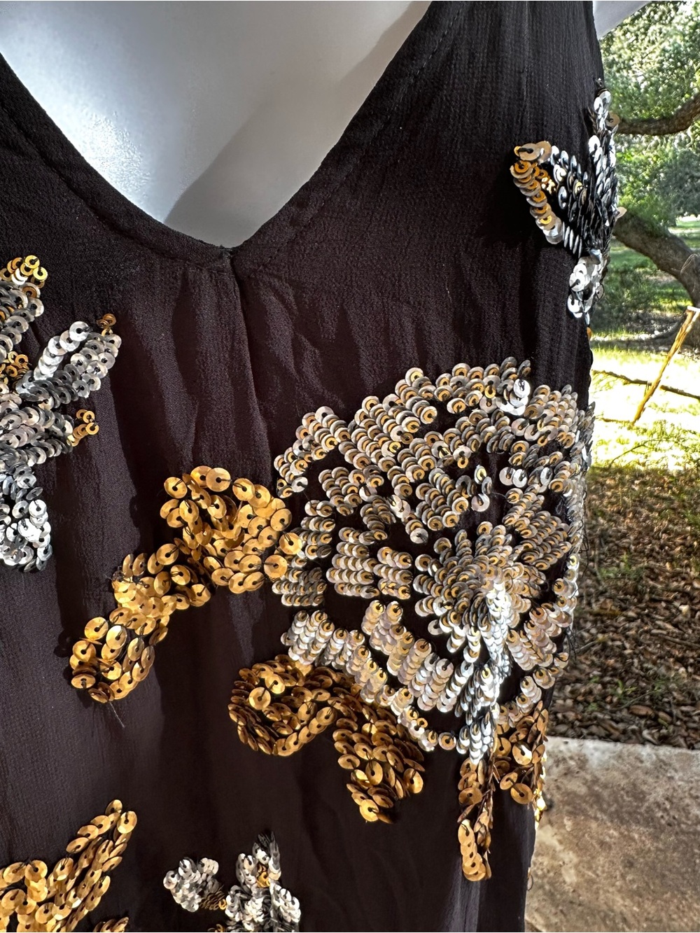 Free People Black Backless Slip Dress with Gold and Silver Floral Sequins - XS - Picture 8 of 13